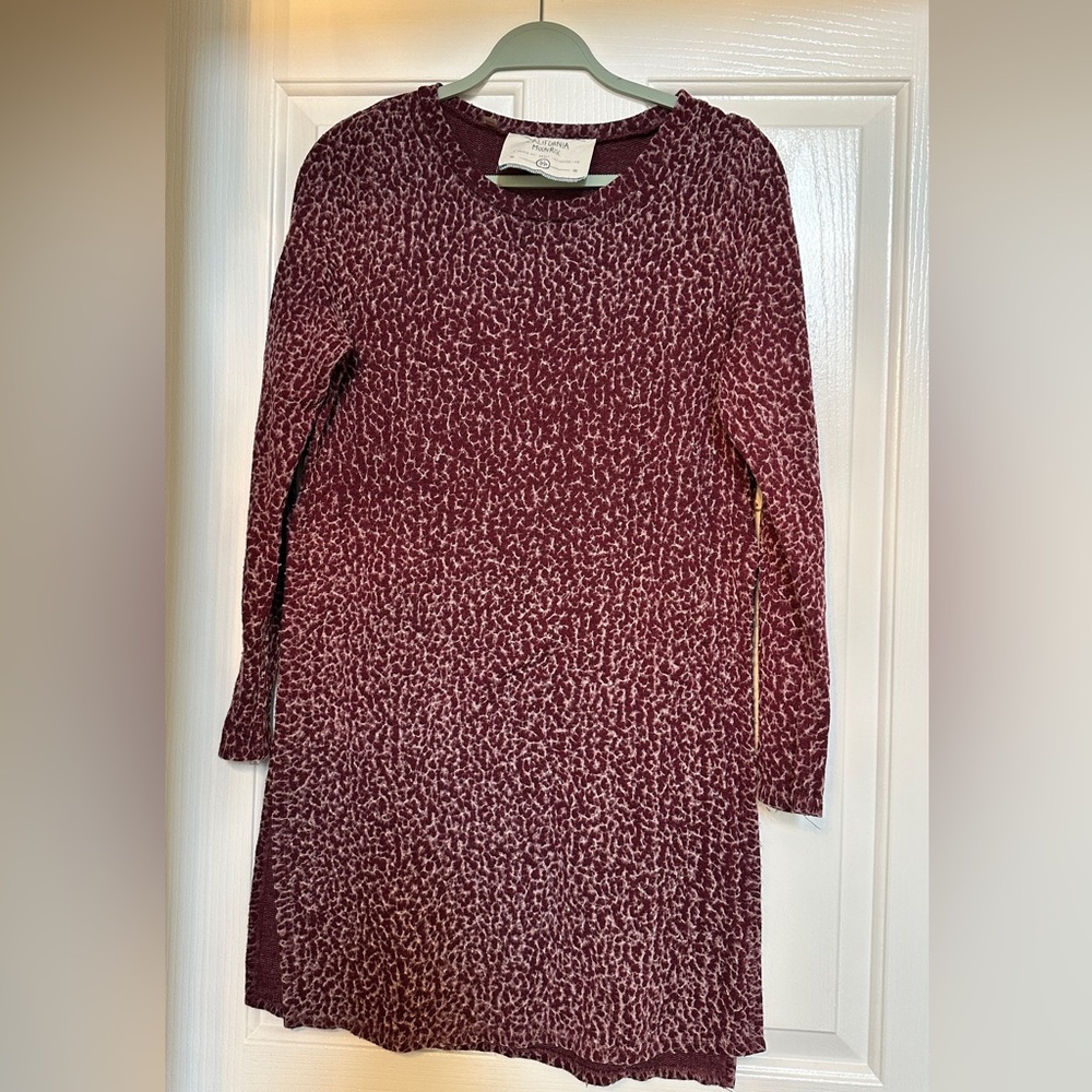 Burgundy Patterned Long Sleeve Sweater-Dress